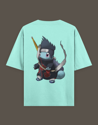 Squirtle Akatsuki t-shirt featuring a cute Squirtle dressed in ninja attire with a weapon