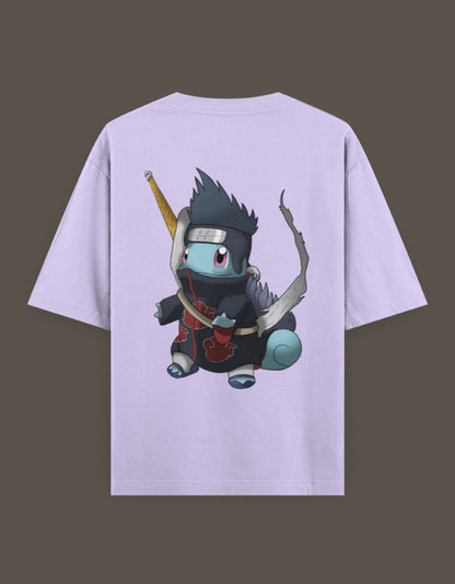 Squirtle Akatsuki t-shirt featuring a cute Squirtle in ninja attire on a lavender background