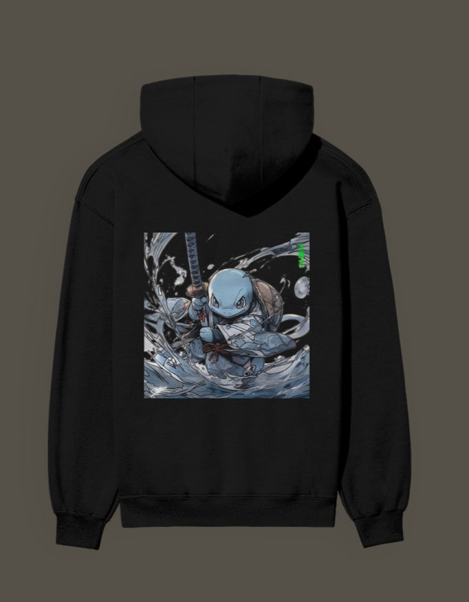 Squirtle Hashira Hoodie featuring a vibrant anime design of Squirtle wielding a sword
