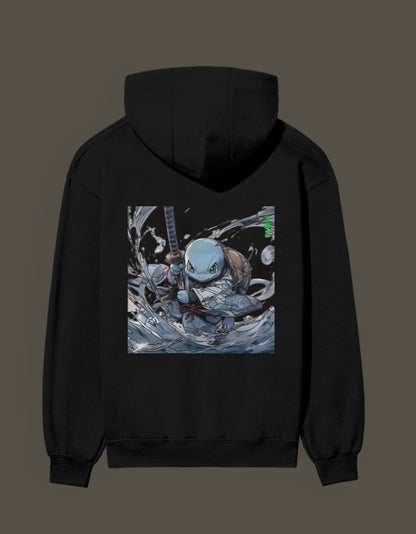 Squirtle Hashira Hoodie featuring a vibrant anime design of Squirtle wielding a sword