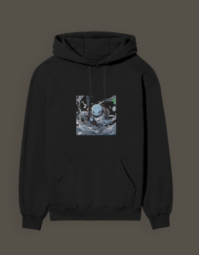 Squirtle Hashira hoodie in black featuring a unique artistic graphic design