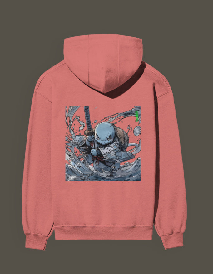 Squirtle Hashira Hoodie featuring a vibrant design of Squirtle in action with a sword