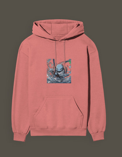 Squirtle Hashira hoodie in coral color featuring a vibrant graphic design