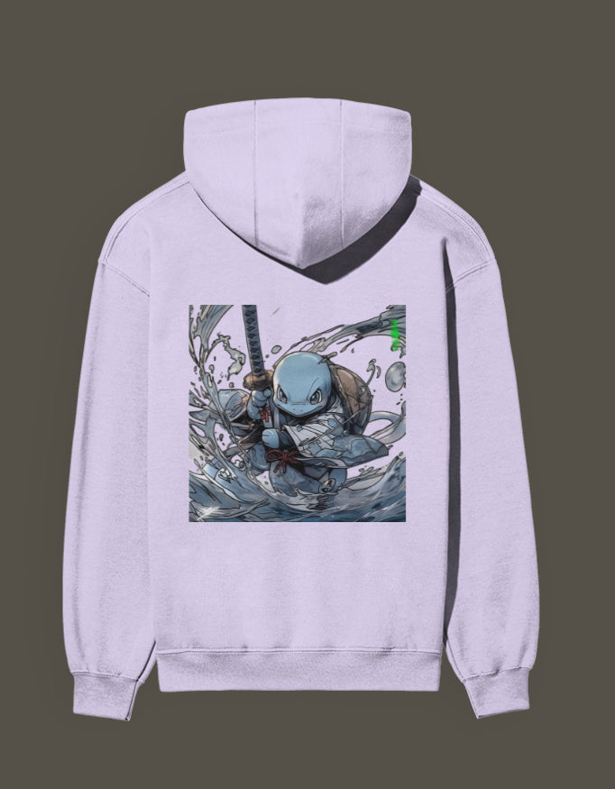 Squirtle Hashira hoodie featuring a dynamic design of Squirtle with a sword surrounded by water