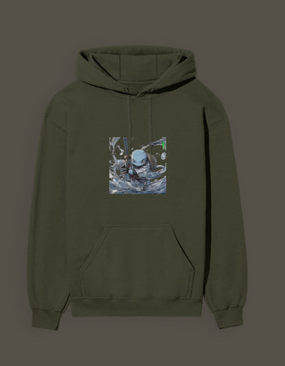 Squirtle Hashira Hoodie in Olive Green featuring a stylish graphic print for anime fans