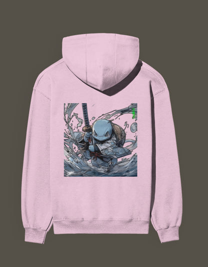 Pink Squirtle Hashira Hoodie featuring a dynamic water-themed graphic design