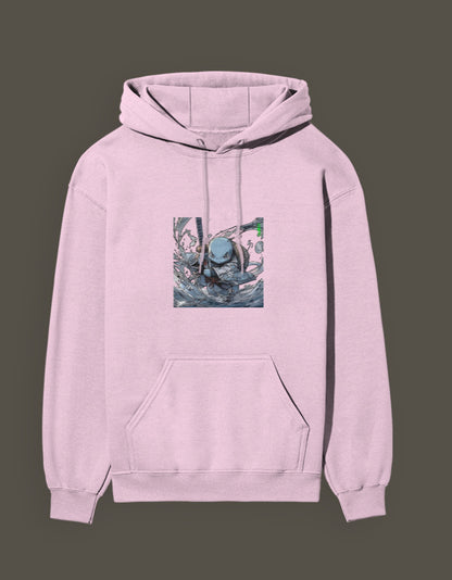 Squirtle Hashira hoodie in light pink featuring a vibrant graphic of Squirtle on the front