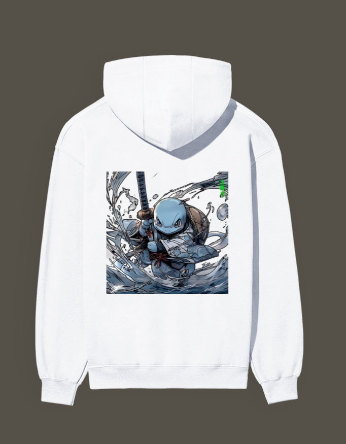 Squirtle Hashira hoodie featuring a dynamic design of a water-themed character in action