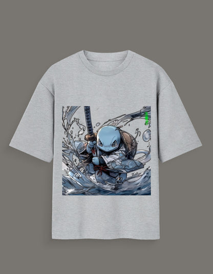 Gray Squirtle Water Hashira t-shirt featuring a vibrant anime design with water elements