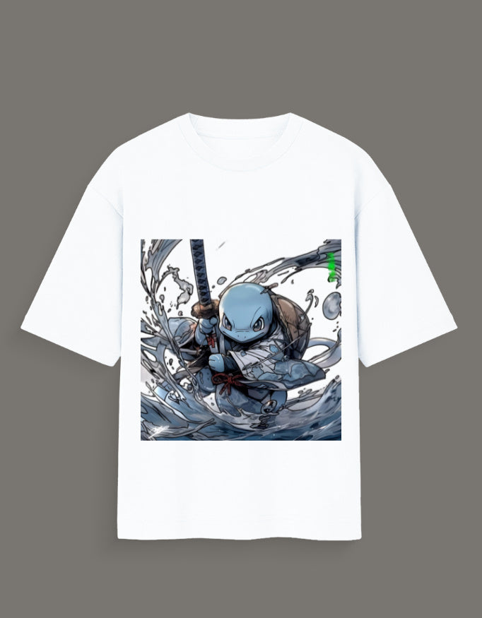 Squirtle Water Hashira t-shirt featuring a dynamic graphic of Squirtle wielding a sword in water