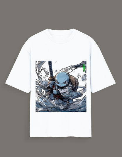 Squirtle Water Hashira t-shirt featuring a dynamic graphic of Squirtle wielding a sword in water