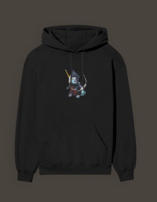 Stylish black hoodie featuring squirtle x kisame anime design, perfect for anime fans