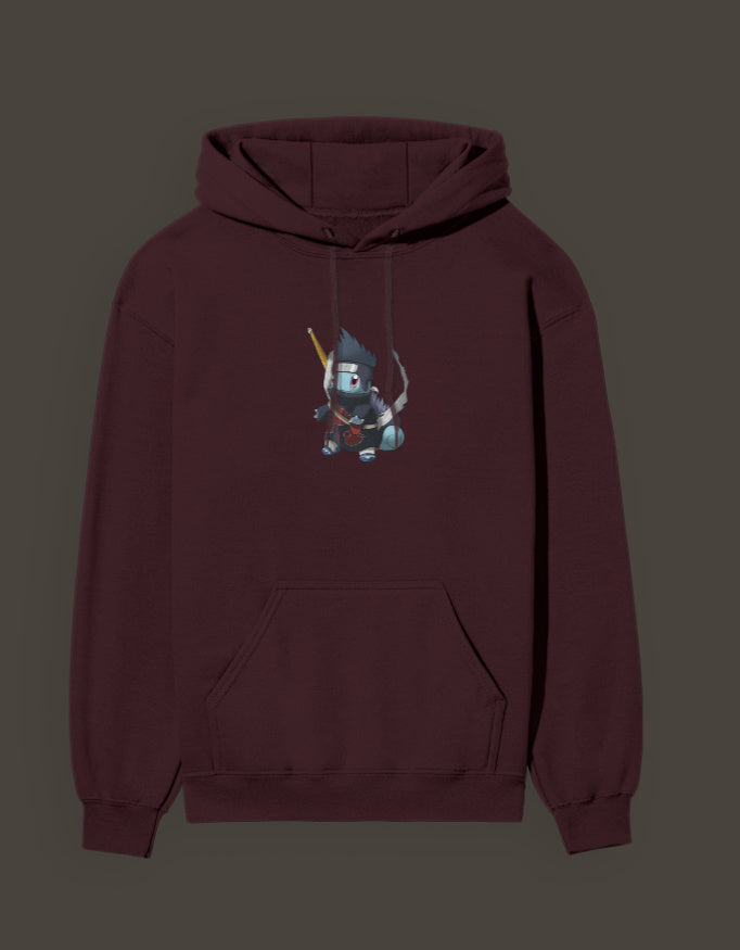 Squirtle x Kisame anime hoodie in maroon with playful character design for fans