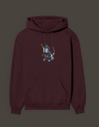 Squirtle x Kisame anime hoodie in maroon with playful character design for fans