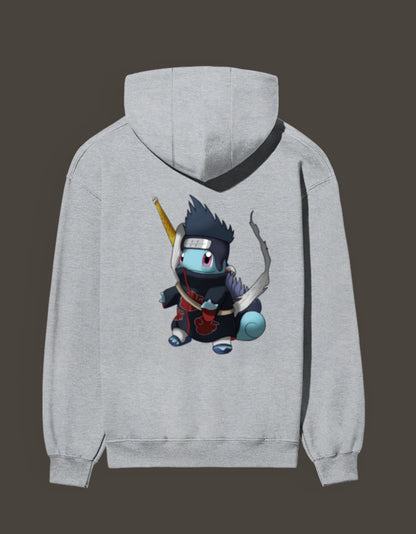 Squirtle x Kisame anime hoodie in grey featuring a unique design of Squirtle as Kisame