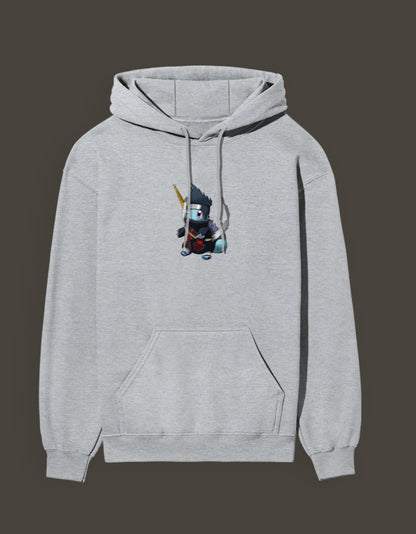 Gray hoodie featuring Squirtle x Kisame anime design, perfect for anime fans and casual wear