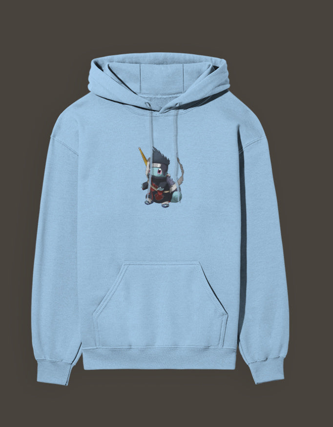 Squirtle x Kisame anime hoodie in light blue featuring a unique design for fans of both series