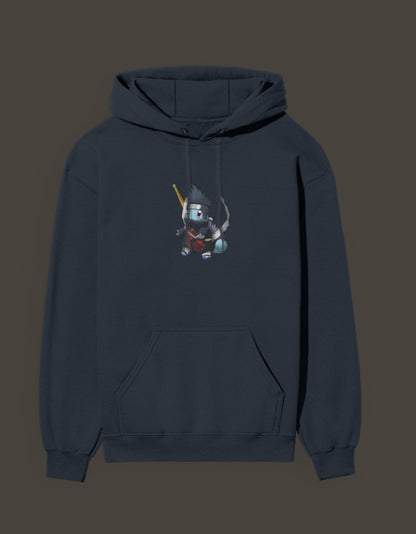 Dark hoodie featuring a Squirtle x Kisame anime design that blends styles for fans
