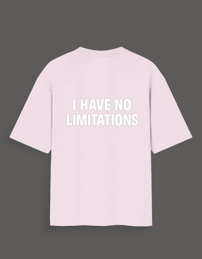 Back view of Thomas Shelby graphic tee in light pink with I HAVE NO LIMITATIONS text