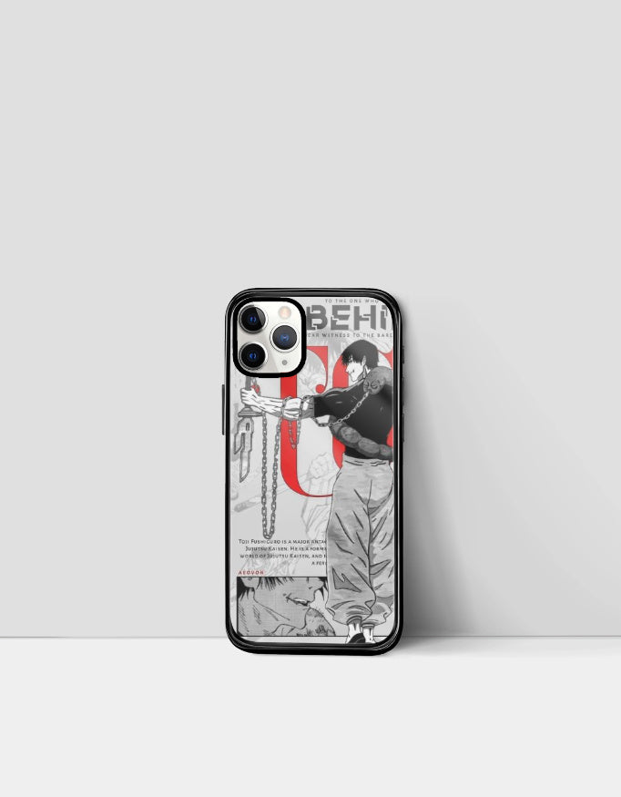 Toji iPhone glass case featuring anime character with chains and bold red U design
