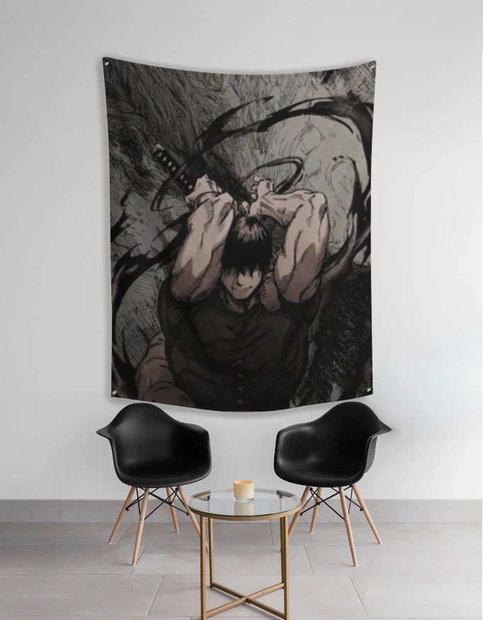 Toji Jujutsu Kaisen Tapestry featuring a striking design of Toji with dynamic colors