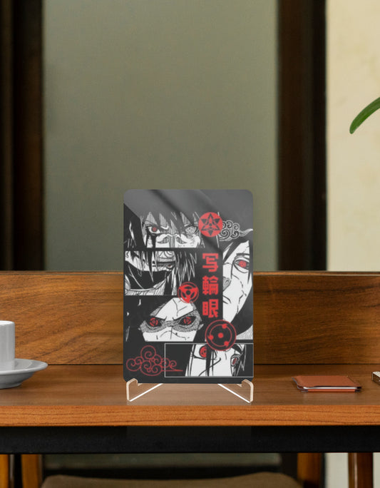 Uchiha relic collectible wall art featuring iconic characters on a sleek display stand