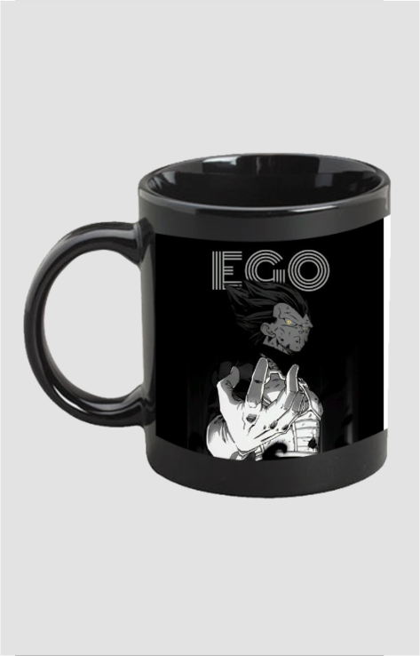 Black ceramic ultra ego coffee mug featuring anime character artwork and bold EGO text
