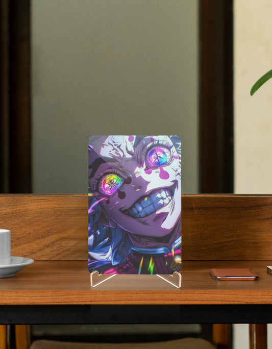 Upper moon 2 anime relic display with vibrant colors and detailed character design on a wooden table