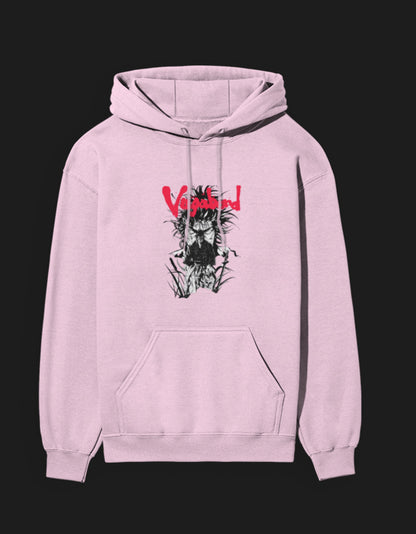 Vagabond anime hoodie in pink with an artistic graphic design for anime fans