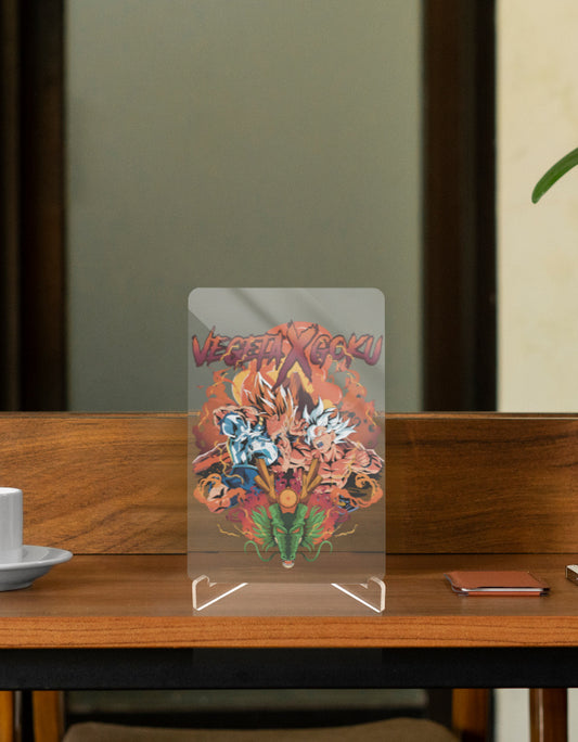 Vegeta x Goku character relic displayed on a wooden table with a modern aesthetic