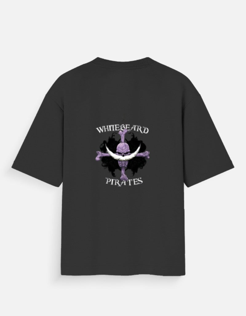 Black Whitebeard Pirates oversized t-shirt with purple skull and crossbones design on back