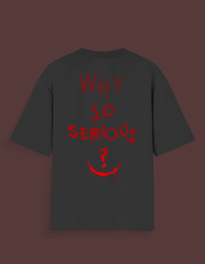 Black T-shirt with red text and design featuring why so srys tee India printed on the back