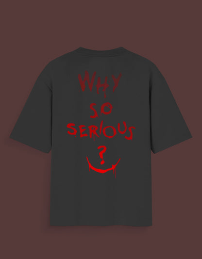 Black T-shirt with red text and design featuring why so srys tee India printed on the back