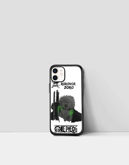Zoro iPhone case featuring Roronoa Zoro from One Piece with a black and white design