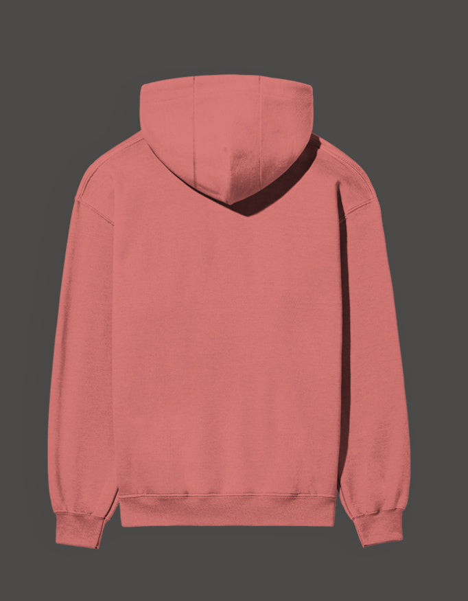 Rear view of a Zoro sacrifice hoodie in a vibrant coral color for anime fans