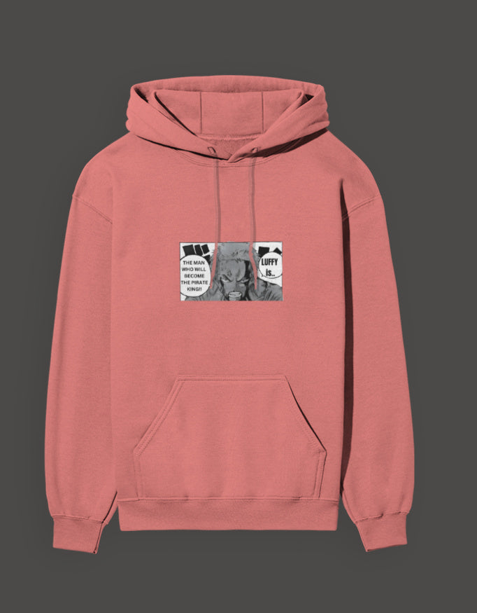 Zoro sacrifice hoodie in pink featuring a graphic print of Zoro and Luffy from anime