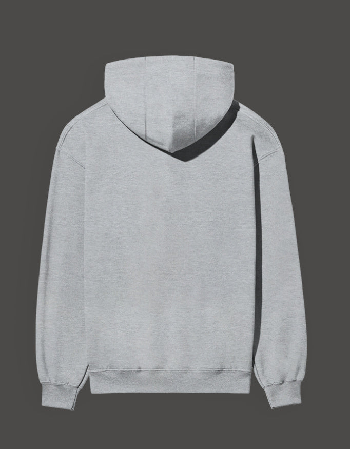 Back view of a grey Zoro sacrifice hoodie with a comfortable fit and cozy hood