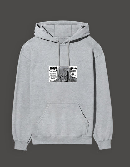 Zoro sacrifice hoodie in grey featuring a graphic design of Zoro's iconic moment from the anime