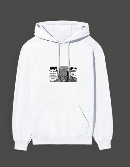 White Zoro sacrifice hoodie featuring a graphic print of Zoro from One Piece