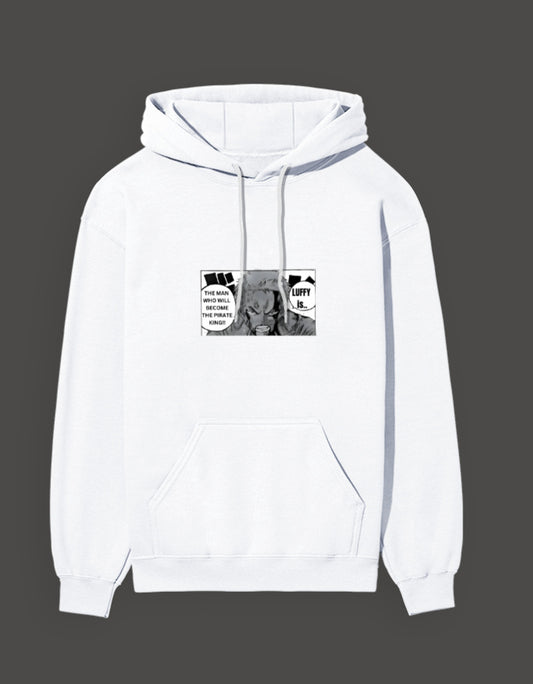 White Zoro sacrifice hoodie featuring a graphic print of Zoro from One Piece